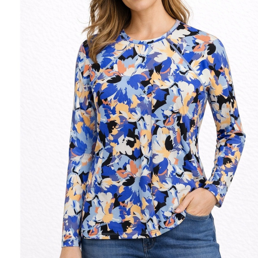Athleta Floral Long Sleeve Size S Rash Guard Swim Top UPF 50+ Blue Orange White‎